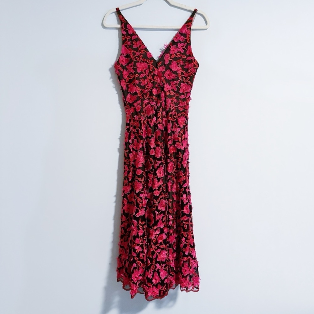 Dress the Population - Black & Magenta Embroidered Dress